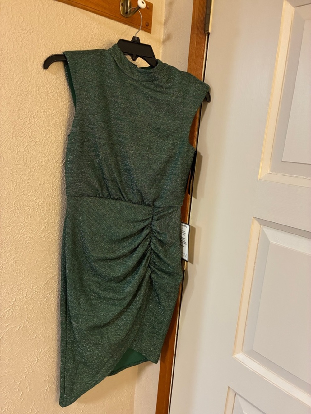 Adrianna Papell Metallic Dark Green Ruched Side Mini Dress